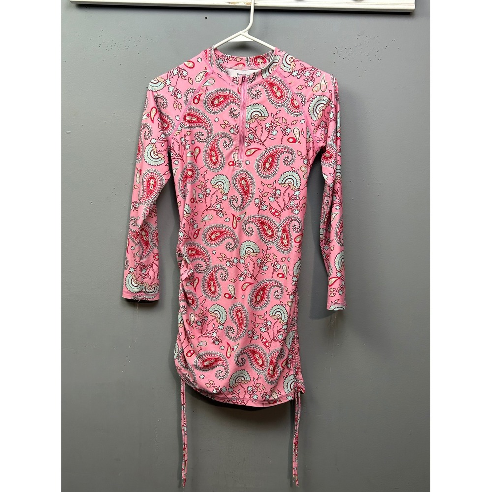 BesserBay Rash Guard Girls XL Pink Paisley Long Sleeve Swim Dress Ruched 50 UPF